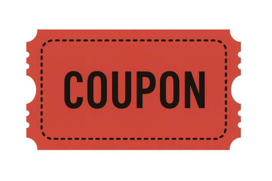 Red coupon with dotted lines on transparent background