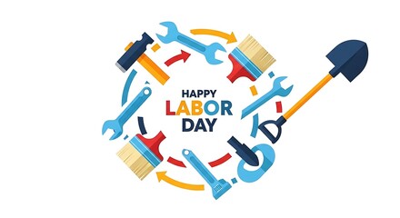 Colorful Tools Celebrate Happy Labor Day in Circular Design