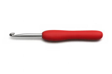 Red crochet hook with ergonomic handle isolated on transparent background