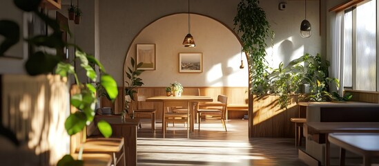 Interior room architecture of an old church building featuring stone arches, a high ceiling, and light from religious windows