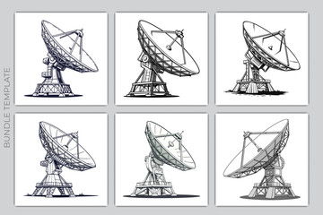 Satellite Dish Antenna Set – Hand Drawn Communication Technology Illustrations