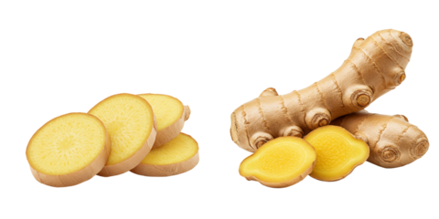 Fresh ginger root and sliced ginger for healthy food. Natural ginger for tea.
