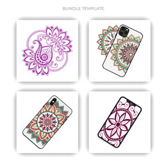 Fototapeta premium Mandala Phone Case Bundle Decorative Floral Pattern Vector Set for Mobile Cover and Boho Art Design