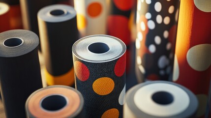 Colorful cotton thread spools in a seamless, circular pattern, showcasing their vibrant texture and design
