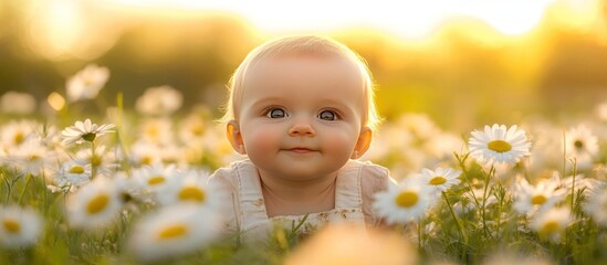 Baby Smiles in a Field of Flowers