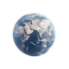 Fototapeta premium A realistic photograph of the Earth with clear borders and without clouds, centered on a white background.
