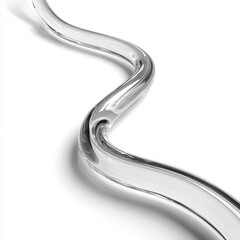 sleek, serpentine glass tube casts gentle shadows on a clean white surface, emphasizing fluid design, minimalism, and clarity in form and material
