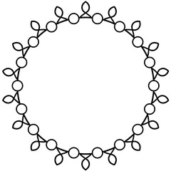 Botanical Circle Frame with Minimal Leaf and Dot Elements – Hand-Drawn Floral Wreath Border, Decorative Nature-Inspired Geometric Round Design, Black Line Art for Wedding Invitations