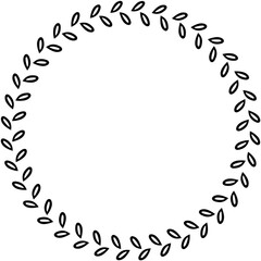 Minimalist Laurel Wreath Circle Frame – Hand-Drawn Botanical Leaf Border in Black and White – Elegant Nature Inspired Round Line Art – Vintage Floral Ornament for Wedding, Invitation