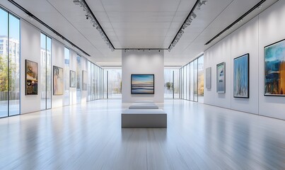 Contemporary gallery interior. Generative Ai