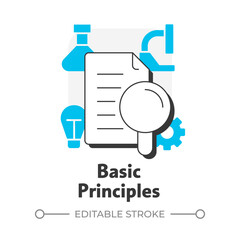Basic principles flat outline concept icon. Testing activity providing. Technology readiness level. Research stage. Modern line illustration with blue glyphs. Conceptual visual. Easy to edit