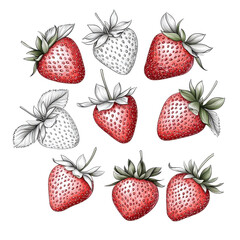 Continuous line art drawing of strawberries, isolated on a white background. png