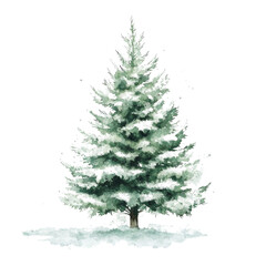 Fototapeta premium A simple, cute, and adorable watercolor Christmas tree on a white background, with light green and gray colors
