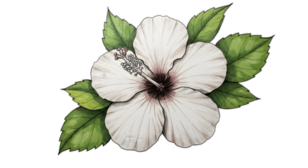 Artistic Hibiscus Blossom: White flower blooms on black. Perfect for web design, cards, botanical illustrations, and vibrant backgrounds.