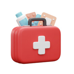 Obraz premium A vibrant red first aid kit overflowing with essential medical supplies ready for any emergency situation.