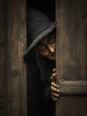 Witch peering through doorway