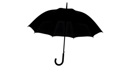 Umbrella stands against black background. Graphic, illustration, protection, rain, weather, monochrome. Use for web, design, marketing.