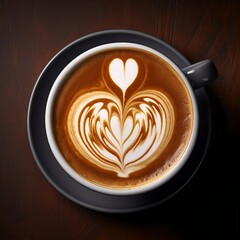 Latte art coffee cup cappuccino espresso drink beverage cafe heart design top view