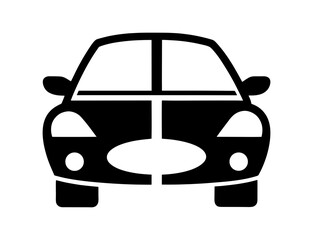 A simple black silhouette of a car in a front view