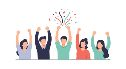 Team Achievement with Celebration: A vibrant illustration depicting a diverse group, arms raised, reveling in the joy of shared accomplishments.