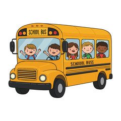 School Bus with Cheerful Children A Fun Ride to School
