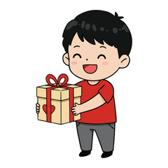 Joyful Boy Presenting a Gift Box with Heart