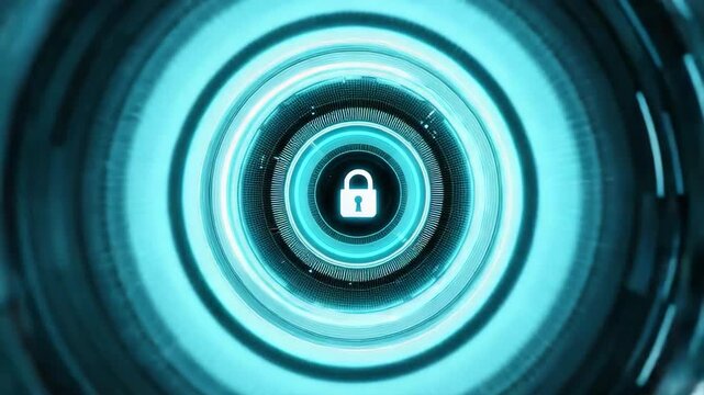 Abstract digital background with glowing circular pattern featuring a lock symbol representing security and technology in modern design