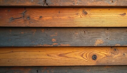 Obraz premium Rustic horizontal wooden boards varied colors, textures, featuring natural grain patterns, weathered details. Vintage design evokes country charm, perfect for backgrounds interior design elements.