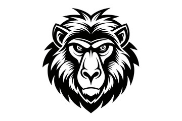 mascot style baboon head black and white vector
