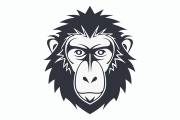 mascot baboon head black and white silhouette