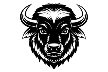 mascot style bison head black and white vector
