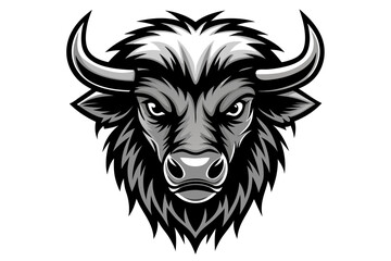 mascot style bison head black and white silhouette © Shimul