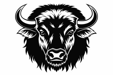 mascot style bison head black and white vector
