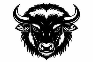 mascot style bison head black and white vector
