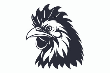 mascot style chicken head black and white silhouette