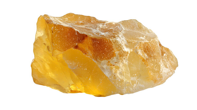 Libyan Desert Glass fragment, natural pale yellow translucent tektite, irregular shape, isolated on Transparent background