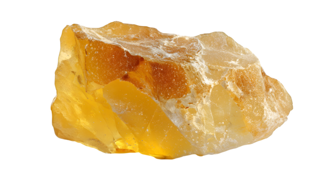 Libyan Desert Glass fragment, natural pale yellow translucent tektite, irregular shape, isolated on Transparent background