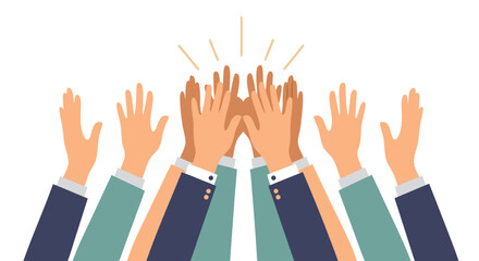 Rising Applause: A striking visual of multiple hands raised in unison, radiating appreciation, joy, and acknowledgment. Evoking positive emotions and the power of collective appreciation. 