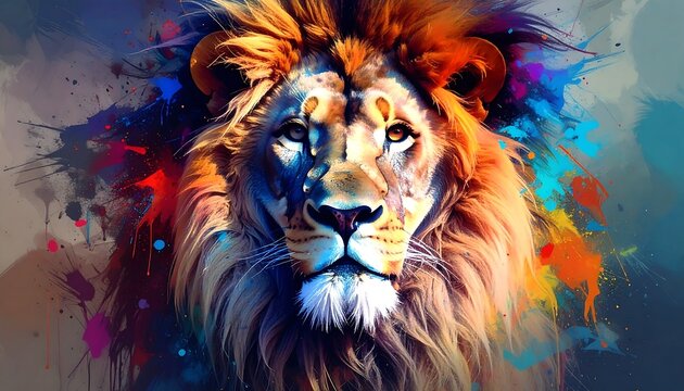 Colorful lion portrait - Powered by Adobe