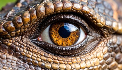 Close-up of a reptile's eye, showing intricate scales and vibrant colors