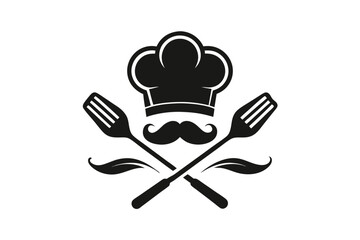 minimalist logo chef hat with spoon black and white silhouette
