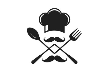 minimalist logo chef's hat with spoon black and white silhouette
