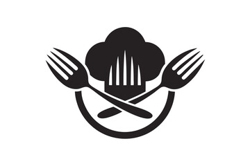 minimalist logo chef hat with spoon black and white silhouette
