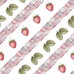 Strawberry Plaid Diagonal Seamless Pattern