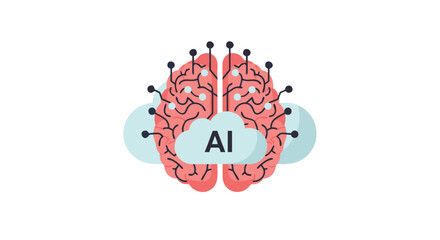 AI Brain Illustration: Depicting an AI brain, this illustration combines human and artificial intelligence, symbolizing the interconnectedness of technology and human intellect.