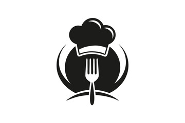 minimalist logo chef's hat with spoon black and white silhouette