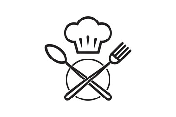 minimalist logo chef's hat with spoon black and white silhouette