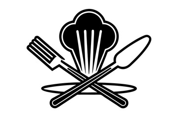 minimalist logo chef hat with spoon black and white silhouette