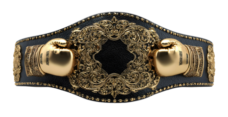 Boxing Title Belt with Gold Details on Transparent Background