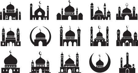 Islamic mosque architectural silhouettes with crescent moons architecture dome